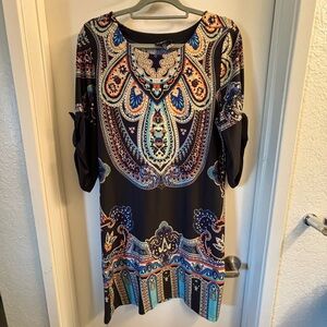 Elegant Black and Blue Paisley Asymmetrical Dress